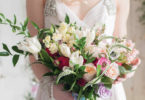 pink and white flowers in a wedding bouquet