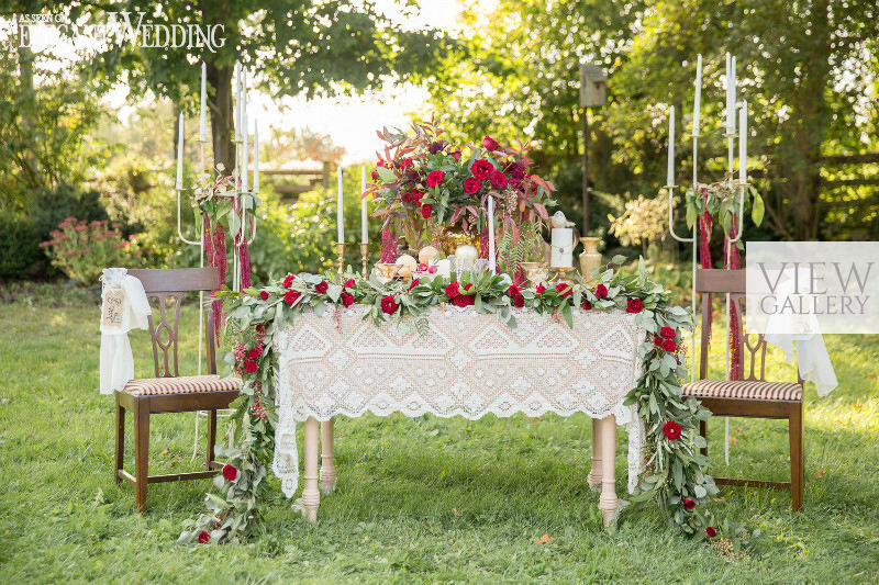 Vibrant Red Fall Garden Wedding