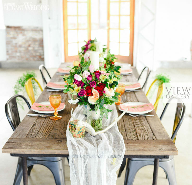 colourful boho table for a wedding reception