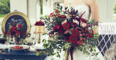 blue and red vintage bridal bouquet