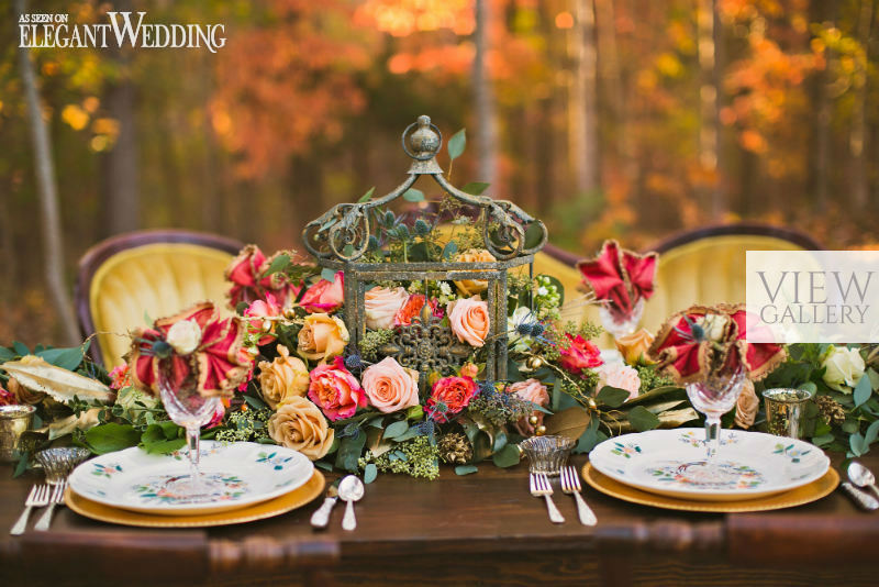 floral centre piece with red and pink fall flowers