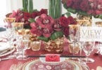 red and gold asian wedding display