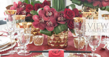 red and gold asian wedding display