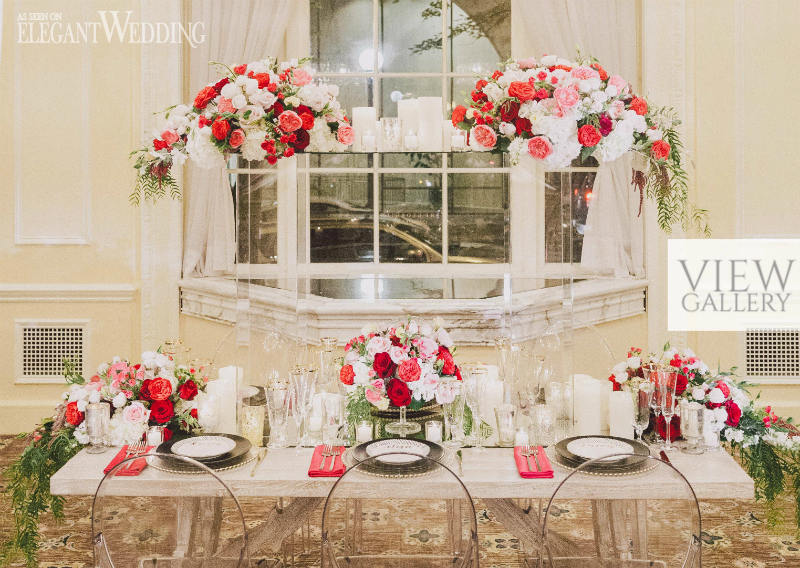 Valentine's Wedding Table Setting With Red Florals