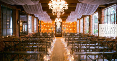 Vintage Wedding Ceremony with String Lights