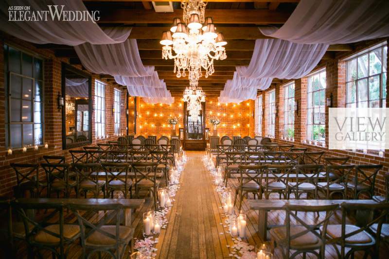 Vintage Wedding Ceremony with String Lights