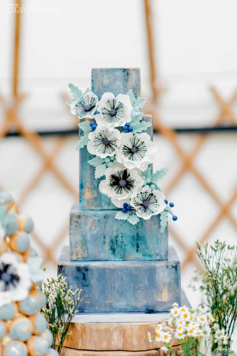 Blue Painted Wedding Cake