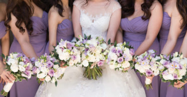 A Lilac Wedding Featuring Tall Cherry Blossoms