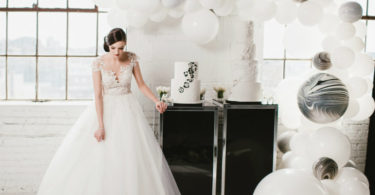 Clean, Modern Black & White Wedding with Balloons