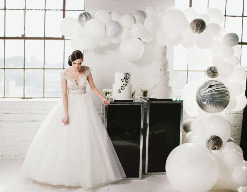 Clean, Modern Black & White Wedding with Balloons