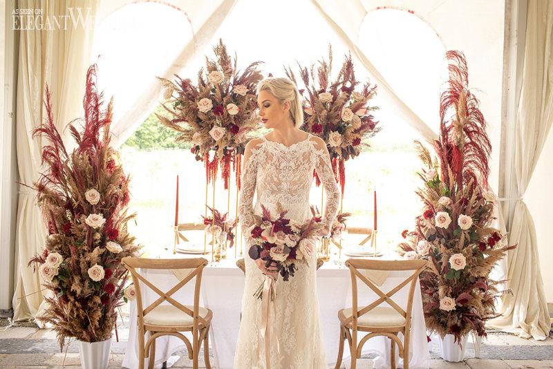 Bohemian Burgundy & Pampas Grass Wedding