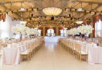 beautiful wedding reception with cherry trees