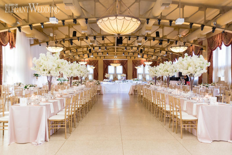 beautiful wedding reception with cherry trees