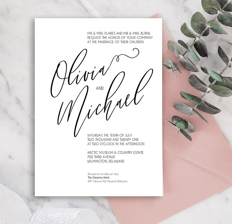 black and white wedding invitation blue clover