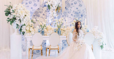 blue wedding theme with bride