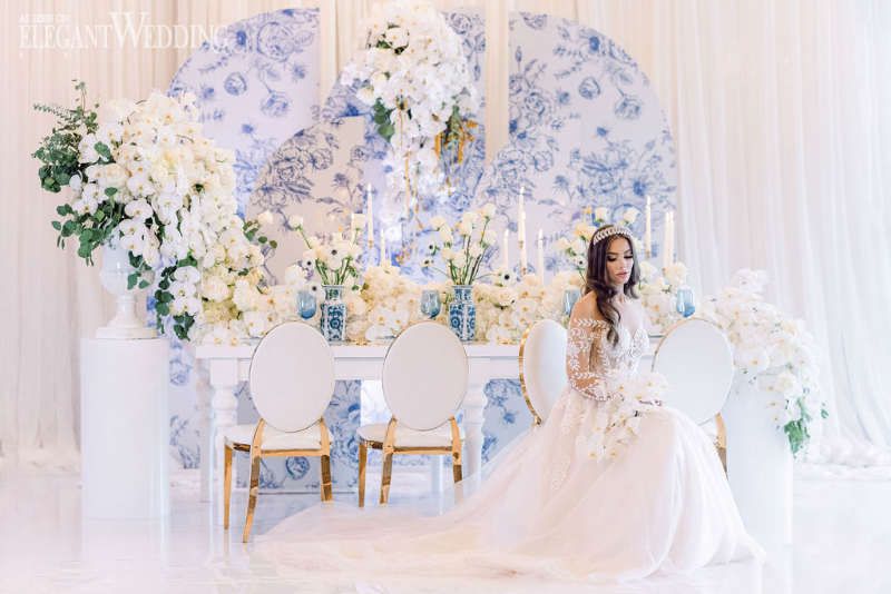 blue wedding theme with bride