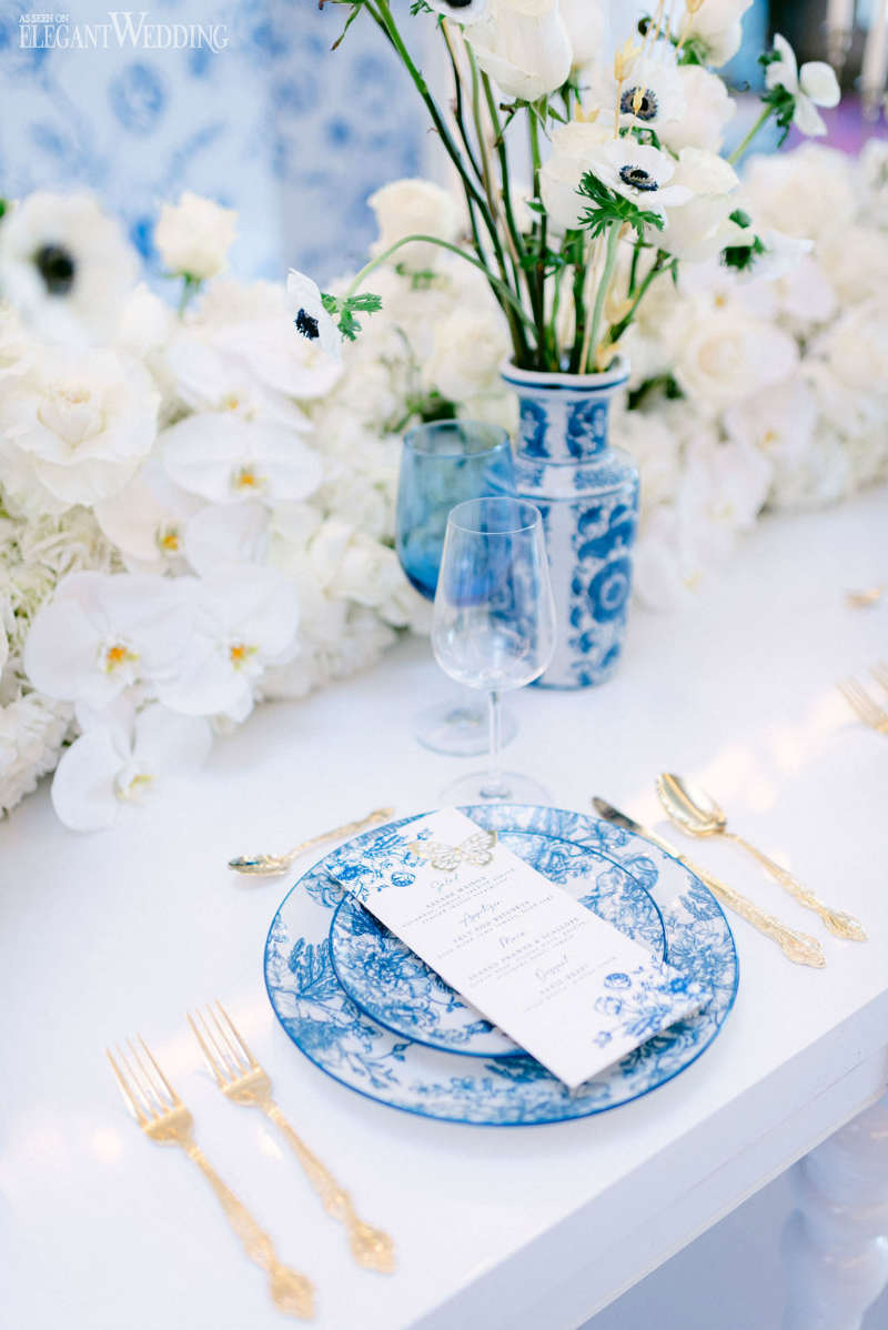 different shades of blue wedding menu