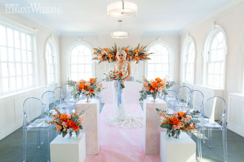 orange and blue wedding ceremony theme