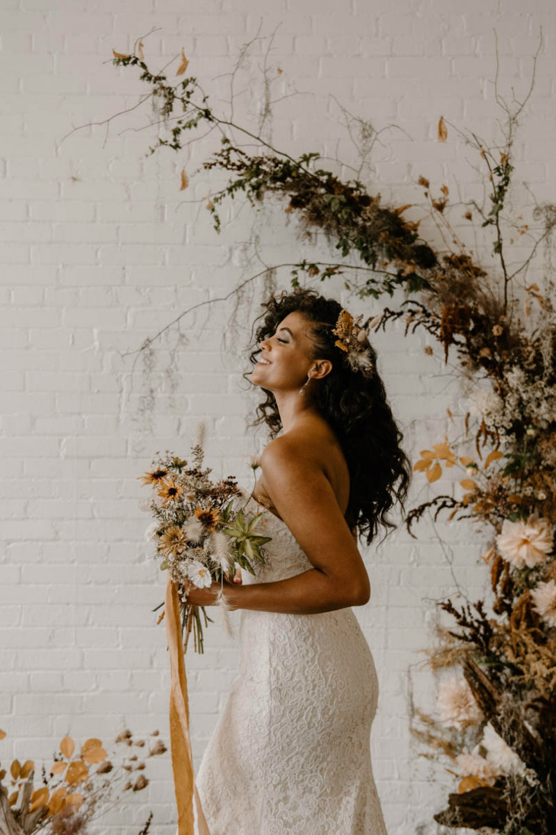 bride in a lace dress