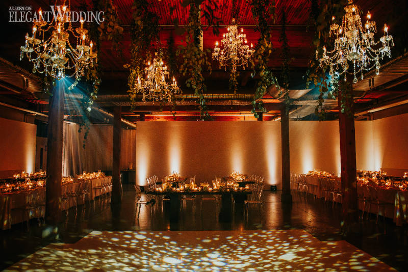 wedding reception with hanging lights for a reception