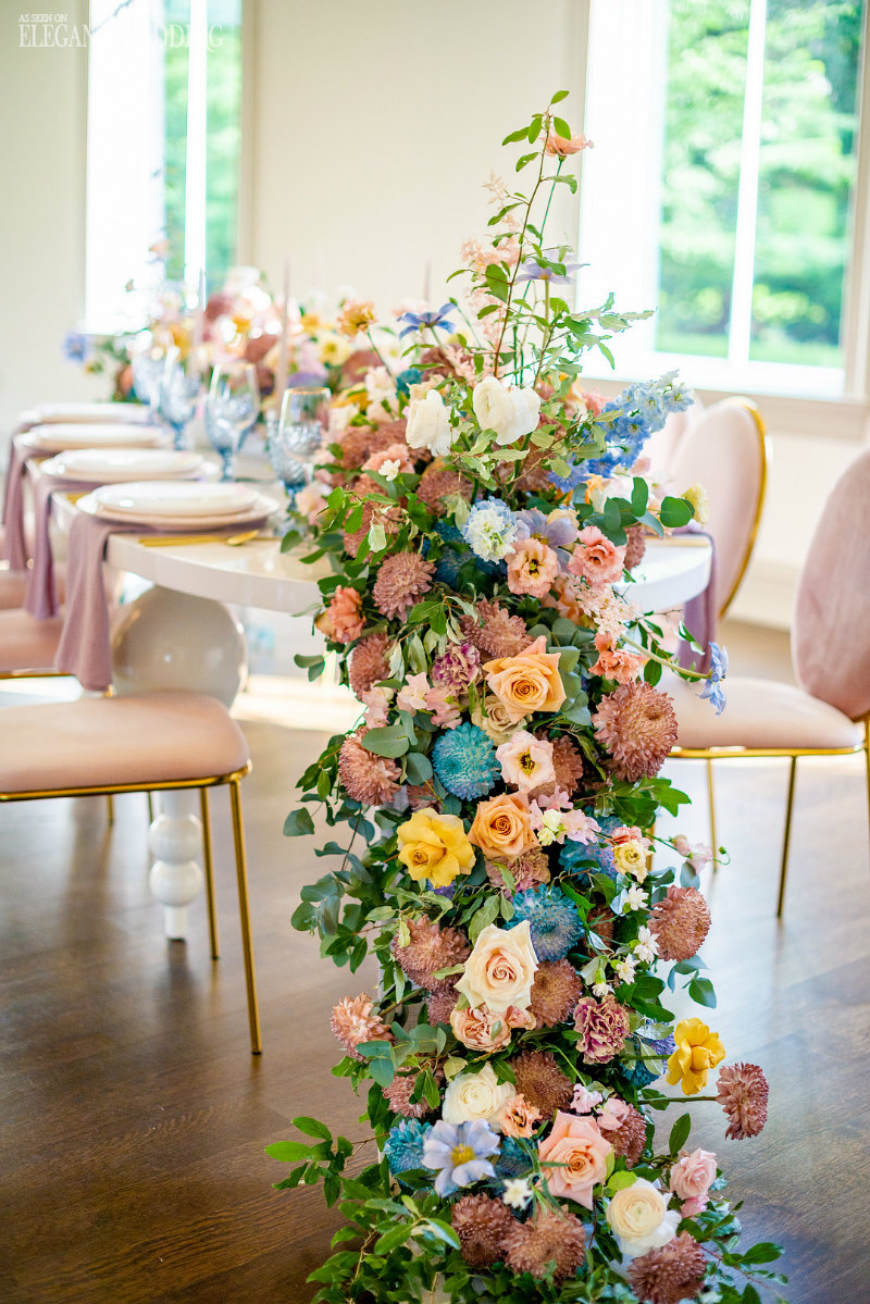 glamorous wedding theme with cascading flowers