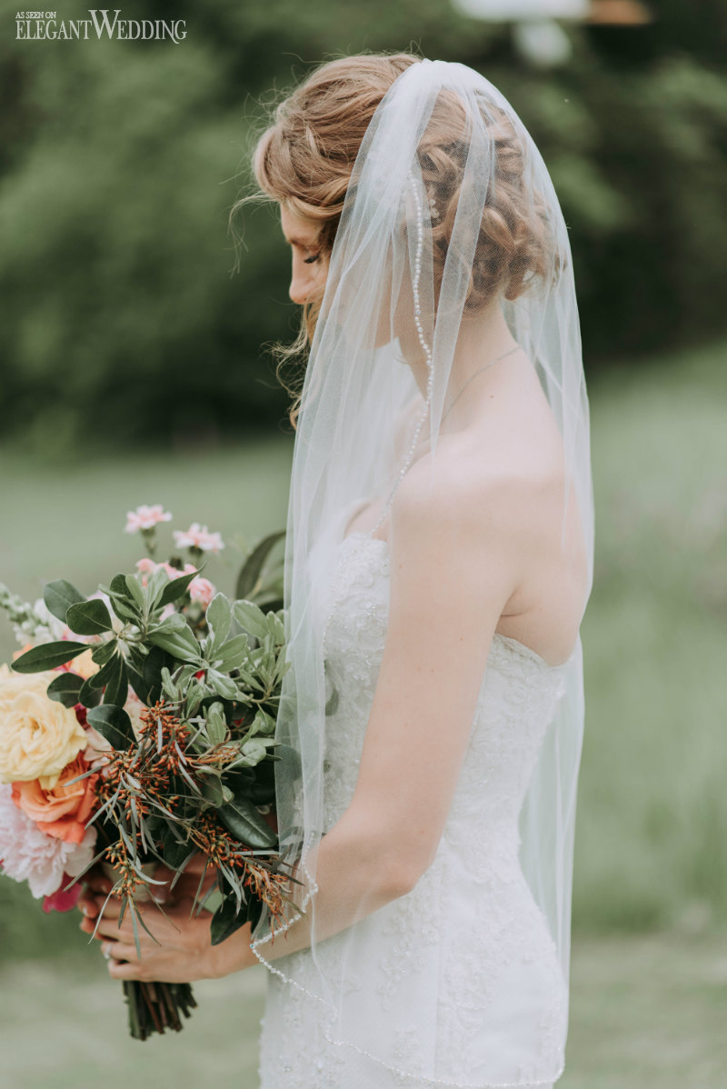 bride with a beautiful bridal bouquet on a budget