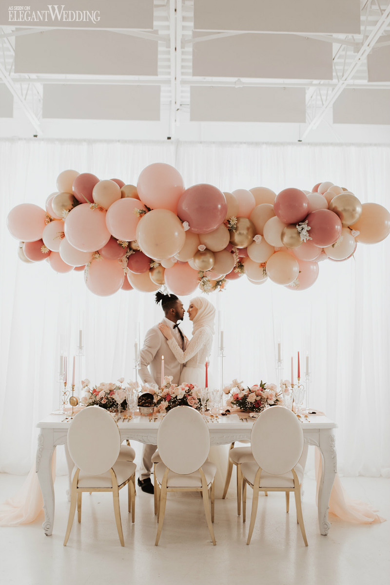 wedding table with balloons