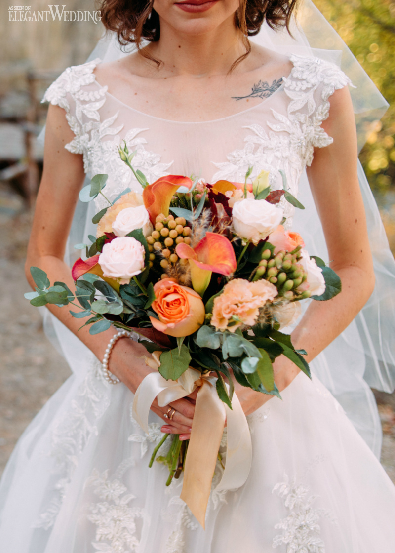 peach wedding bouquet for an intimate wedding theme