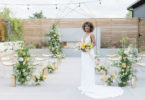 bride with a pretty yellow and white wedding ceremony