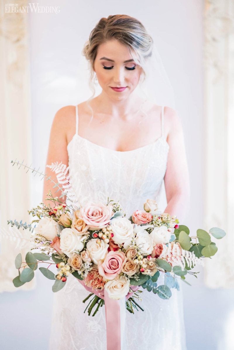 bride with floral bouquet