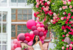 gorgeous pink and green weddin balloon decor