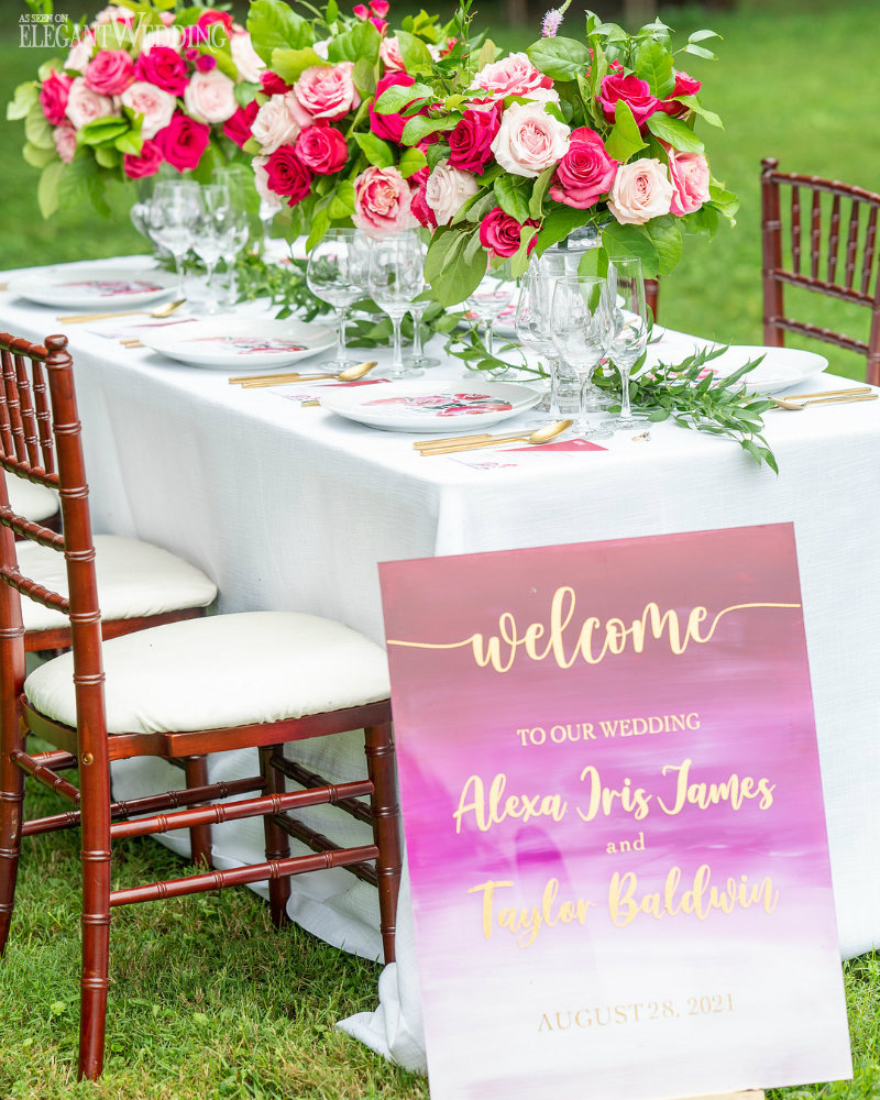 pink wedding sign