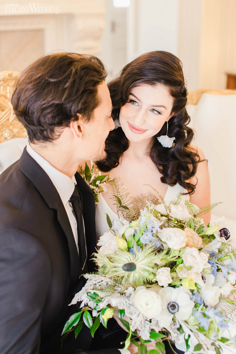 bride and groom with a bridal bouquet