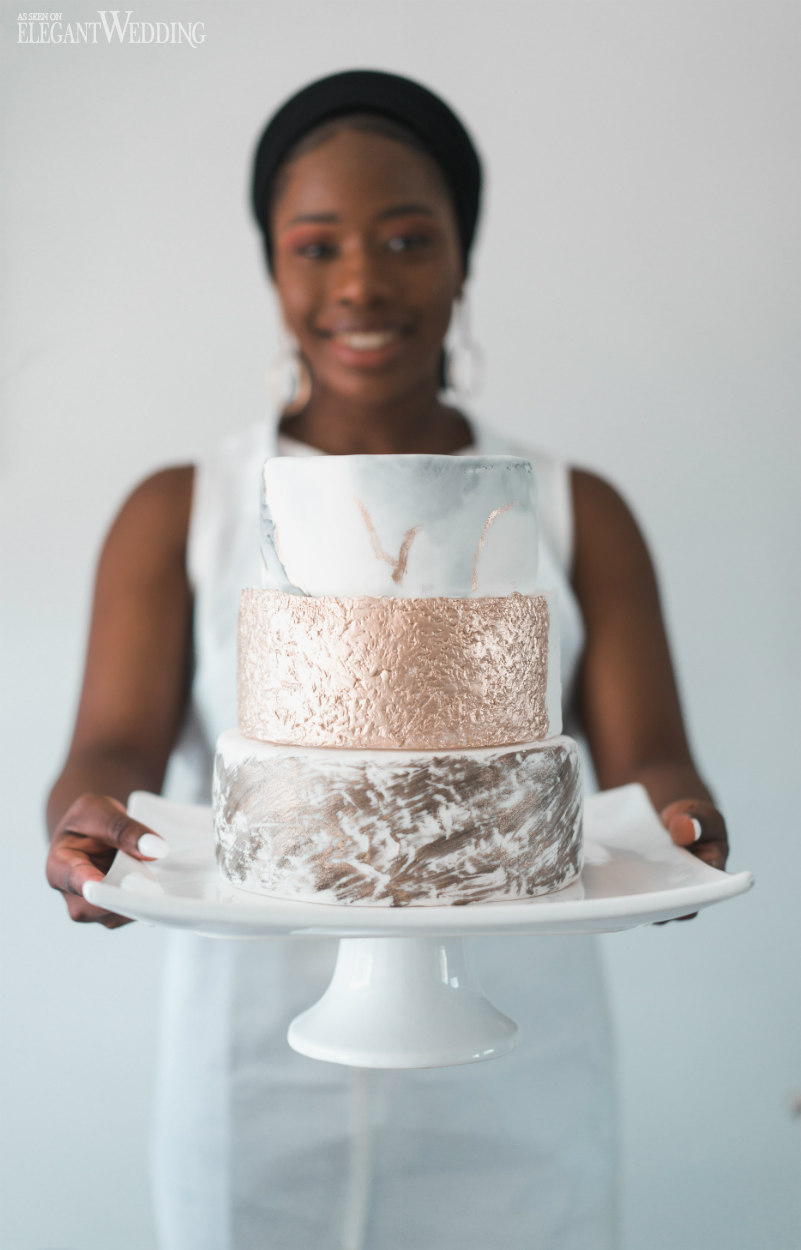 bride with wedding cake