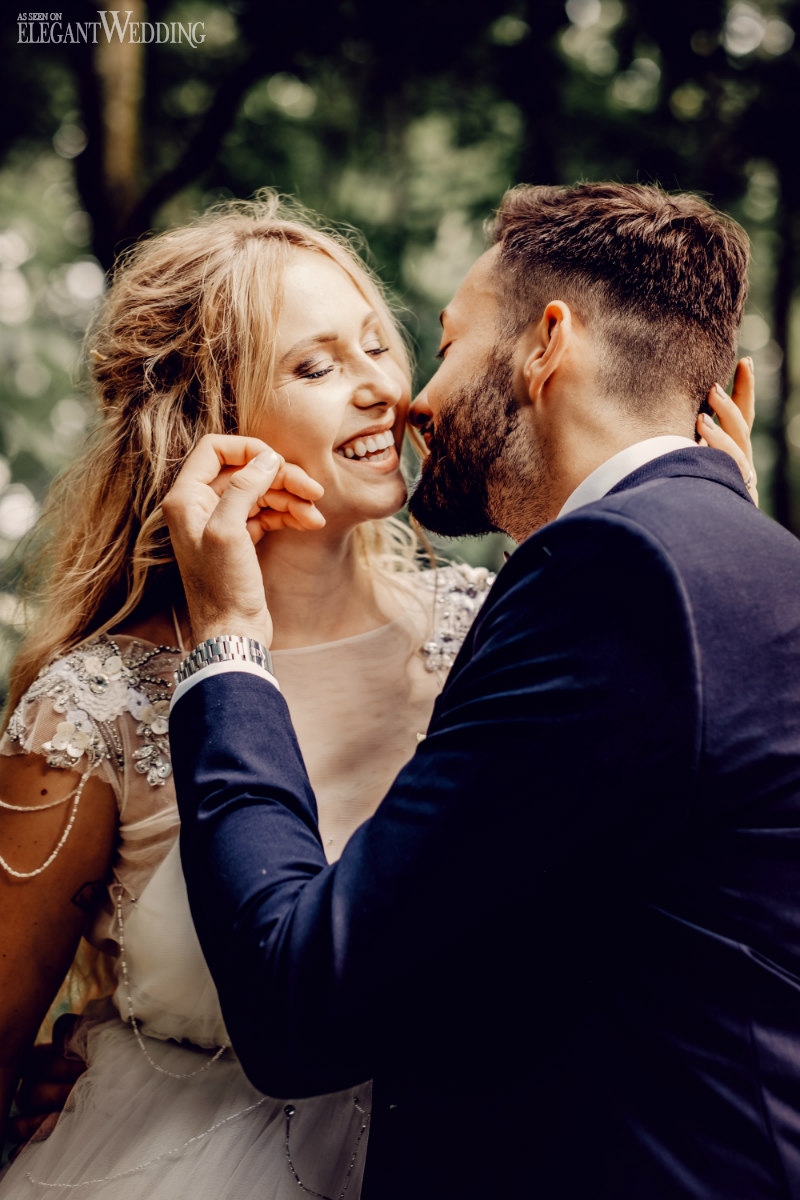 kissing bride and groom