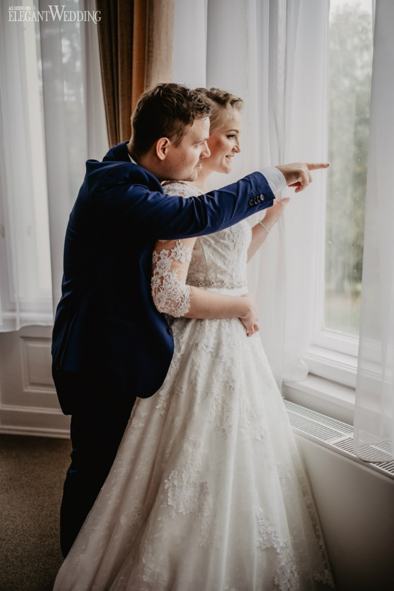 bride and groom smiling