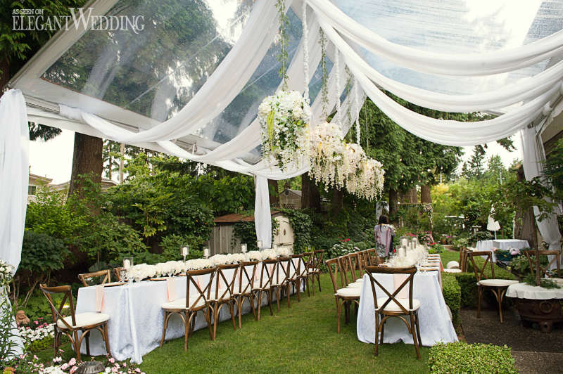 floral chandeliers for a pop up tent wedding