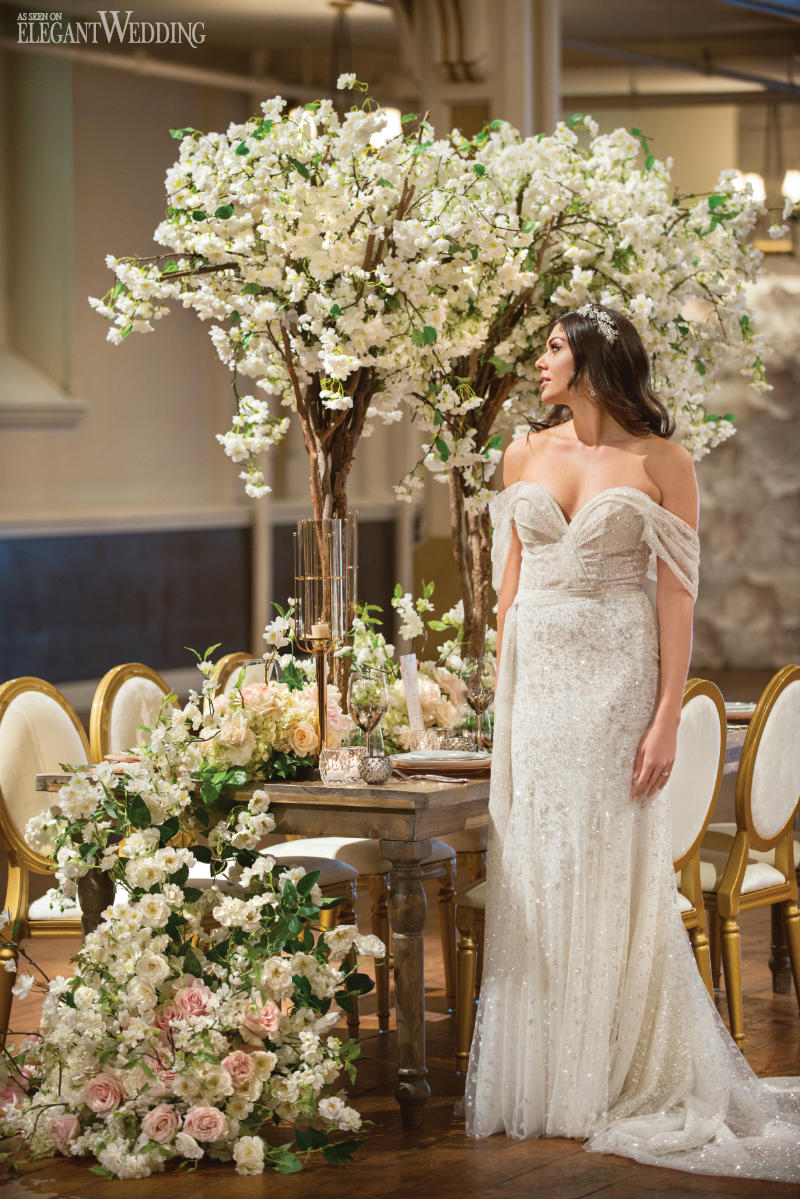 bride in a sequence dress in a boho feel table