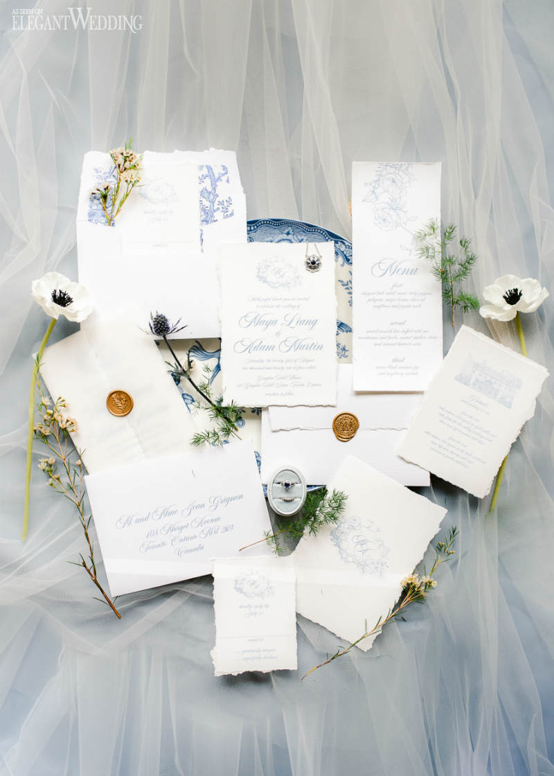 blue wedding theme stationery