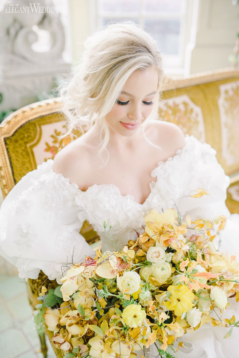 bride with a yellow bouquet southern wedding style