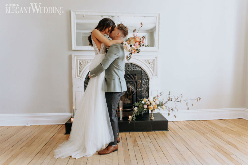 intimate brunch wedding bride and groom