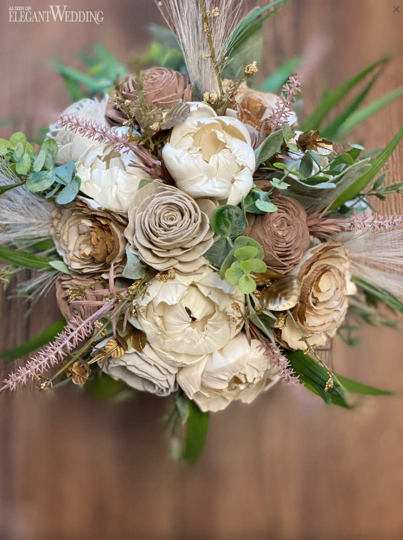 wood floral wedding bouquet with succulents