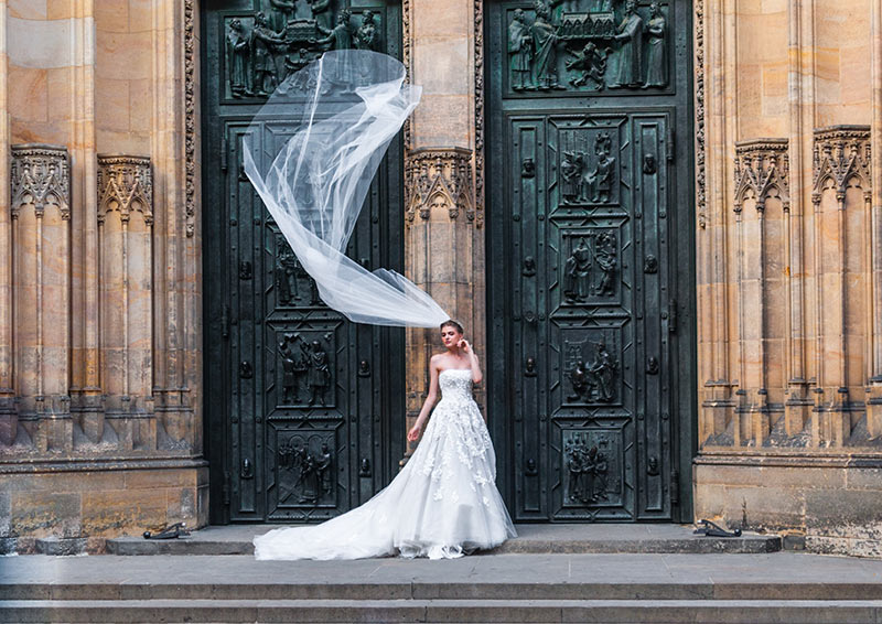 bride with long veil