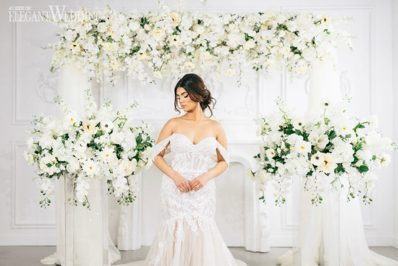 bride with floral decor