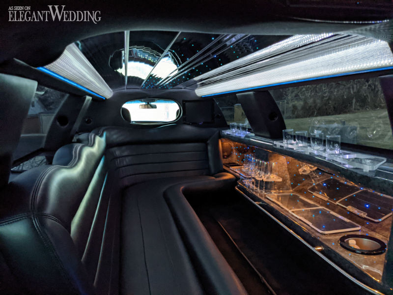 inside if the wedding limousine