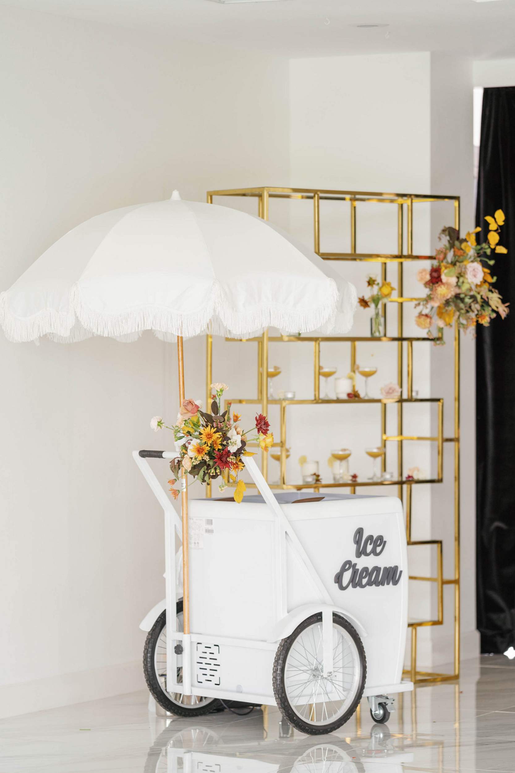 white cart for a wedding