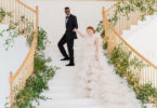 Glam wedding with floral staircase