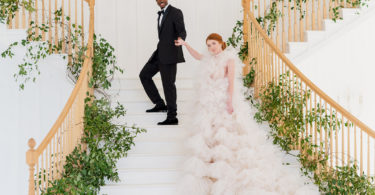 Glam wedding with floral staircase