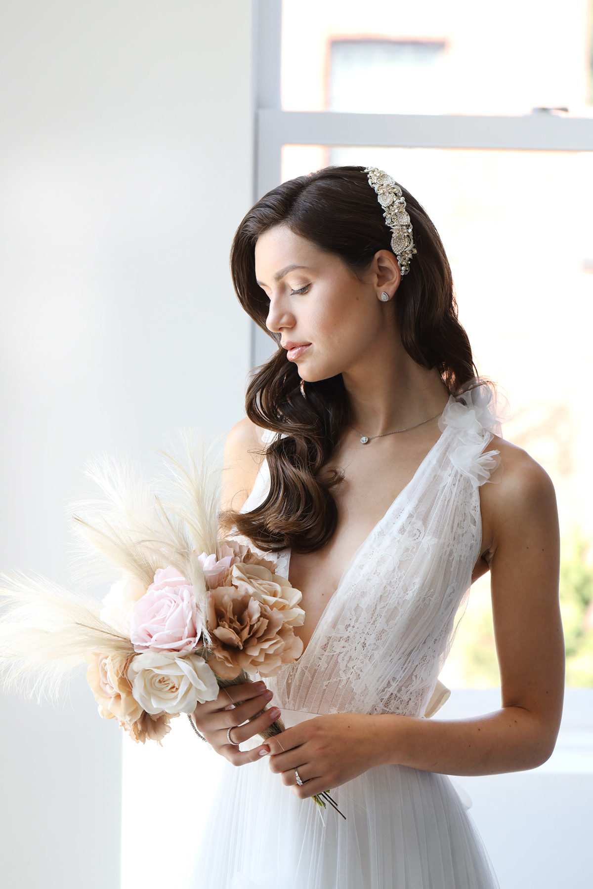 Bridal bouquet made from pampas grass