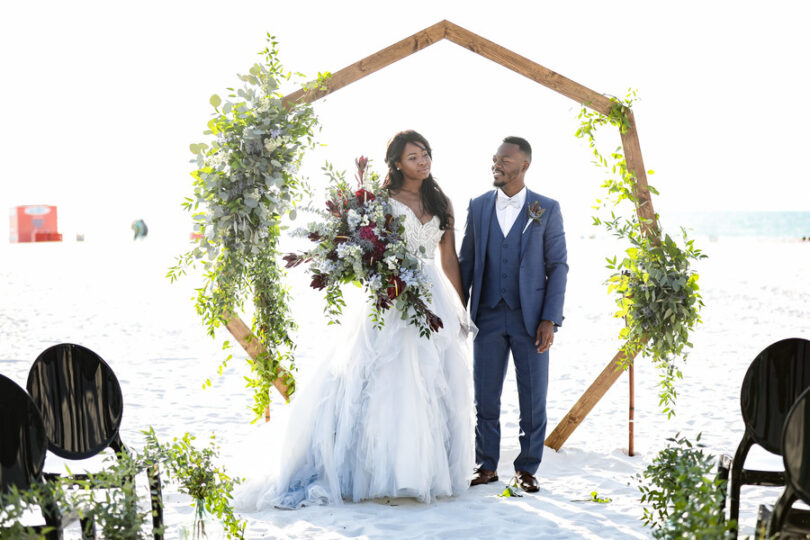 velvety blue hues on a beach wedding